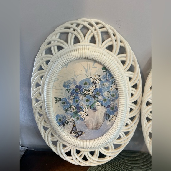 2-Vintage 1970s Burwood #8555 Faux Bamboo Flower Botanical Pictures Framed Decor - Picture 4 of 10